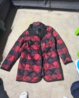 Pendleton Buffalo Plaid Wool Duck Down Quilted Coat Red Black Womens Medium